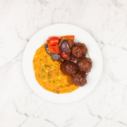 BBQ Meatballs with Loaded Feta Mash