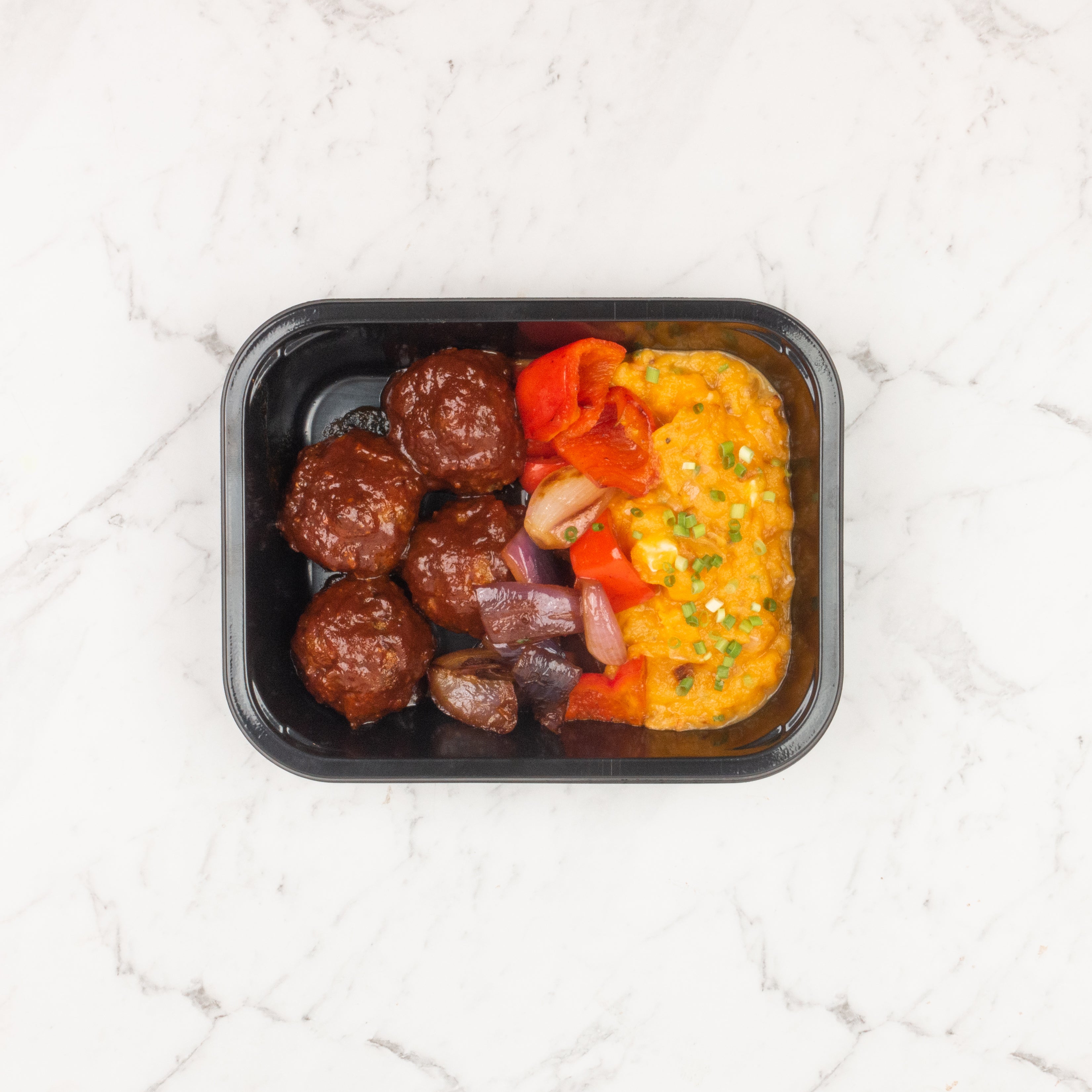 BBQ Meatballs with Loaded Feta Mash