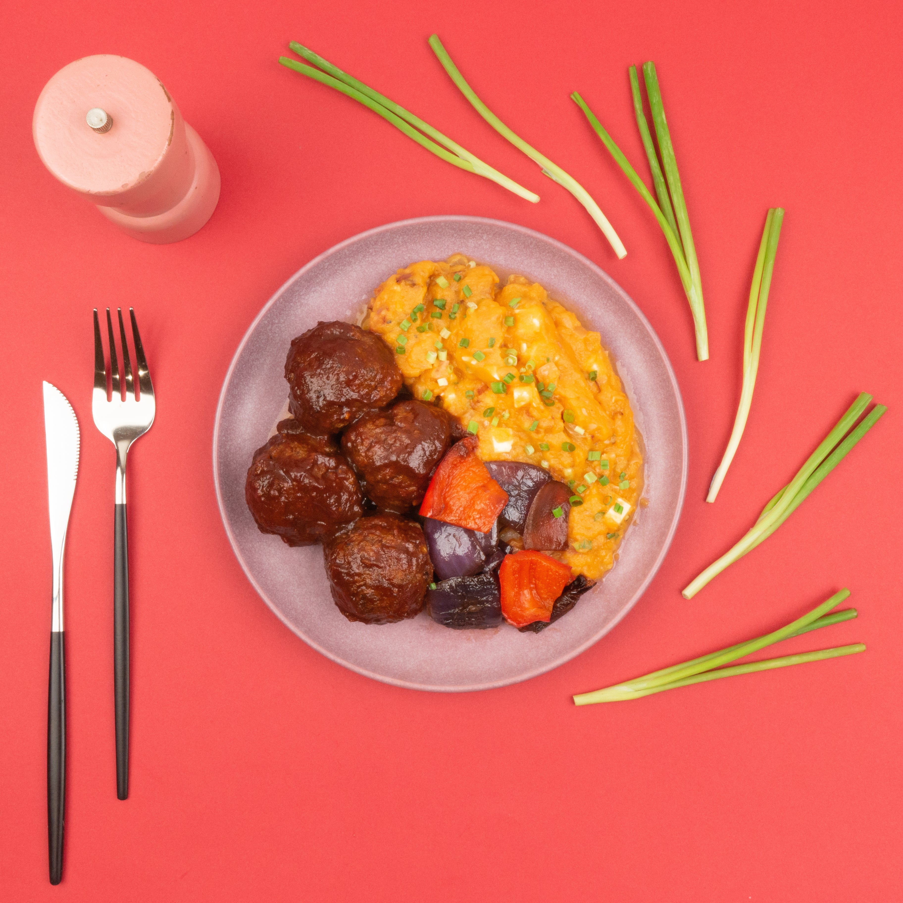 BBQ Meatballs with Loaded Feta Mash