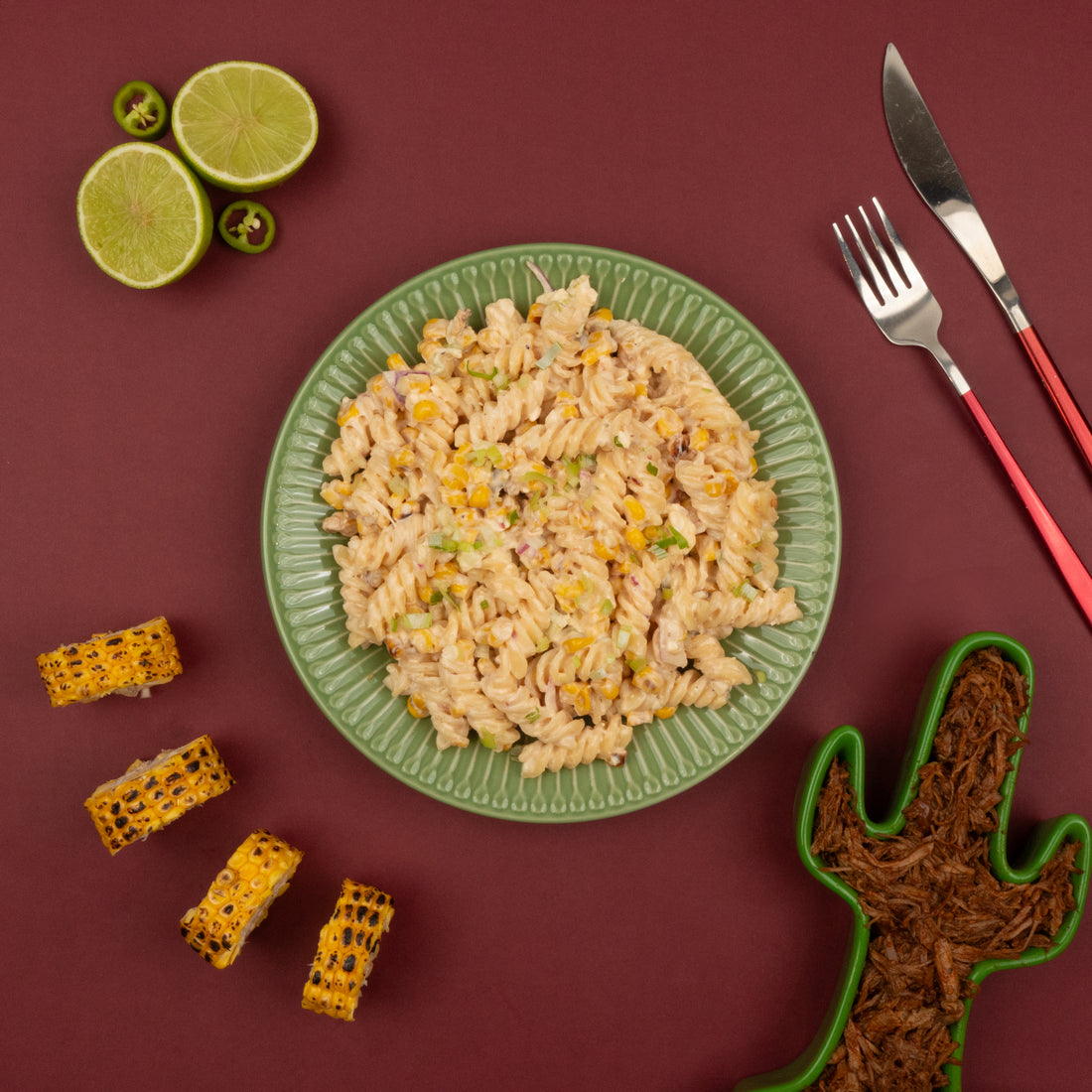 Mexican Street Corn Pasta Salad with Pulled Pork