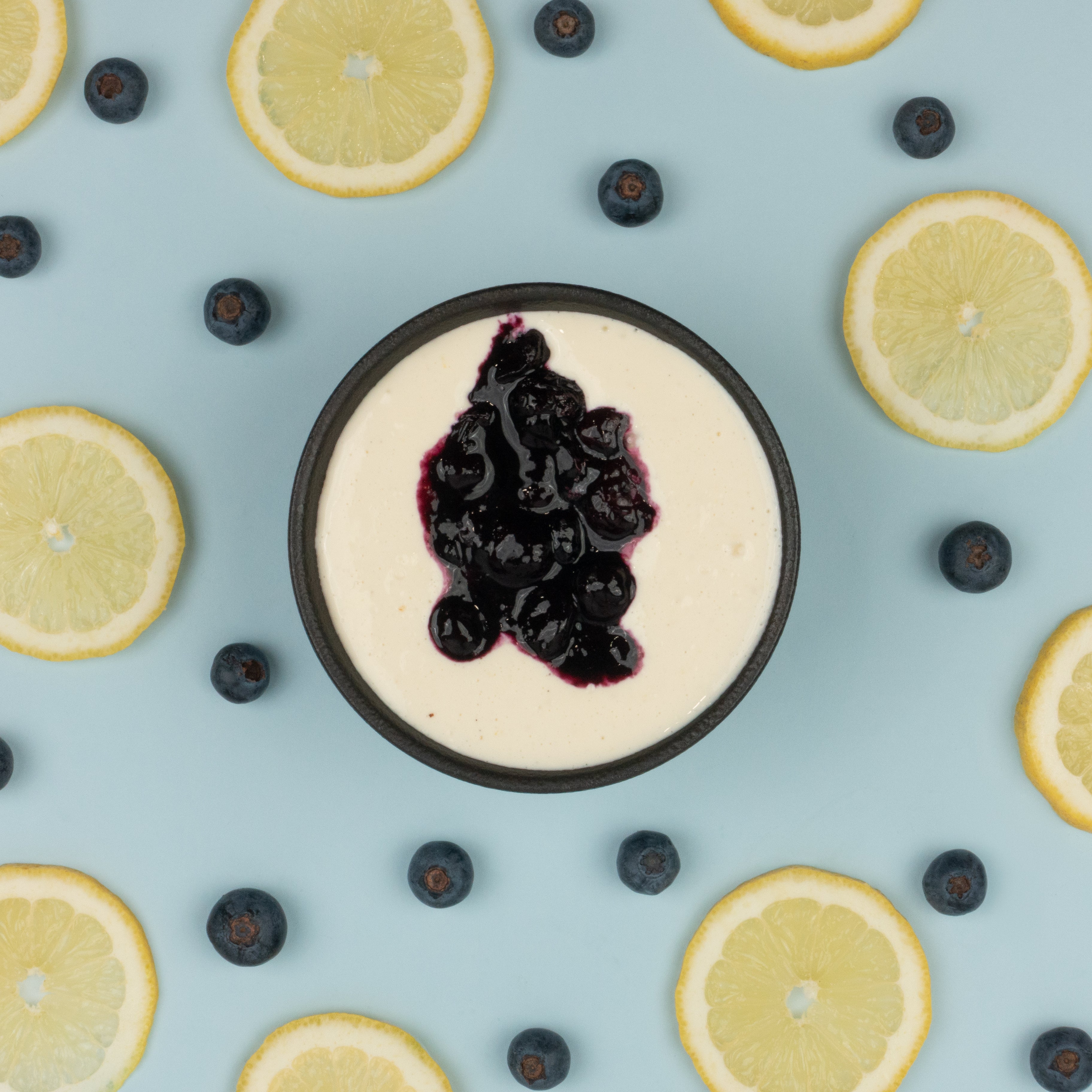 Lemon Protein Cheesecake with Blueberry Compote